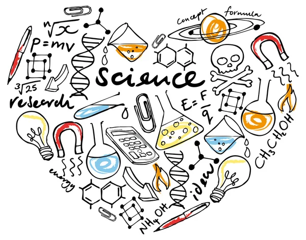 Science icons in heart — Stock Vector