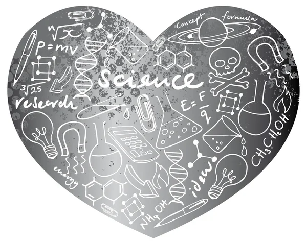 Science icons in heart — Stock Vector