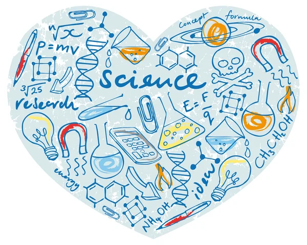 Science icons in heart — Stock Vector