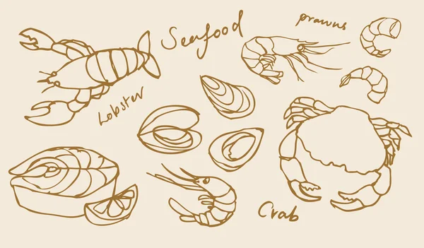 Set de dessin de fruits de mer — Image vectorielle