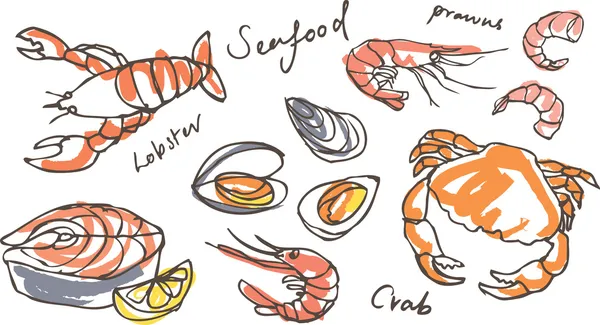 Seafood drawing set — Stock Vector