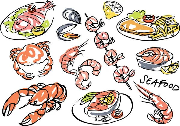 Seafood set — Stock Vector