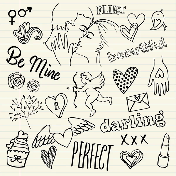 Αγάπη και το ειδύλλιο doodles — Διανυσματικό Αρχείο