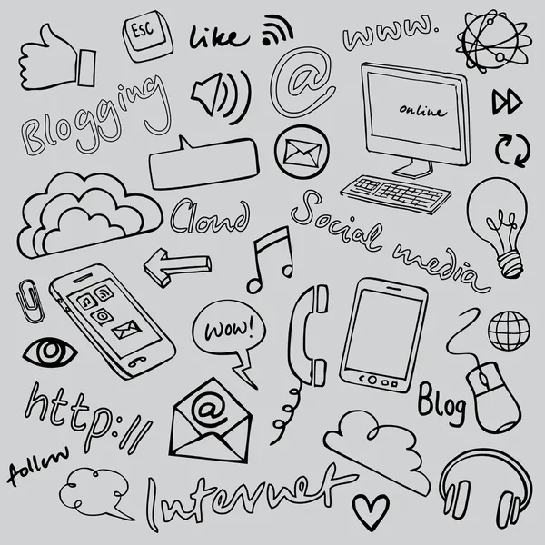 Comunicação e Internet doodles —  Vetores de Stock