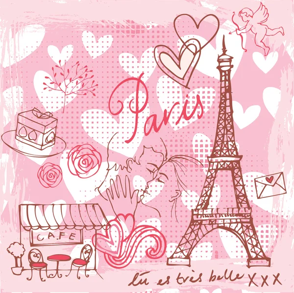 Love and romance in Paris — Stock Vector
