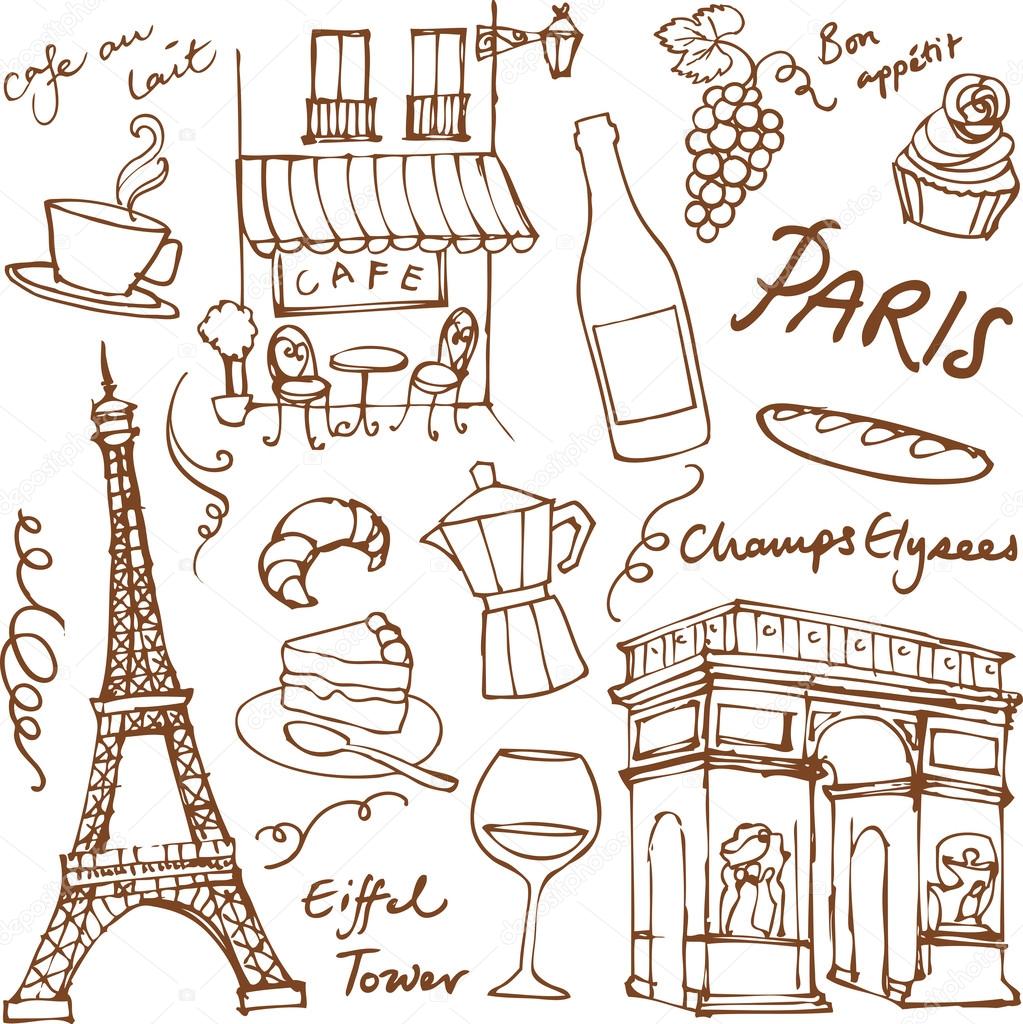 Paris landmarks icons