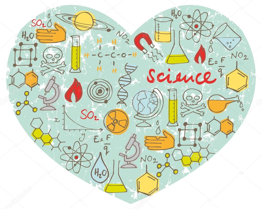 Science icons in heart