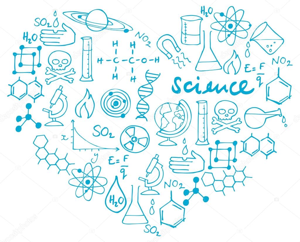 Science icons in heart