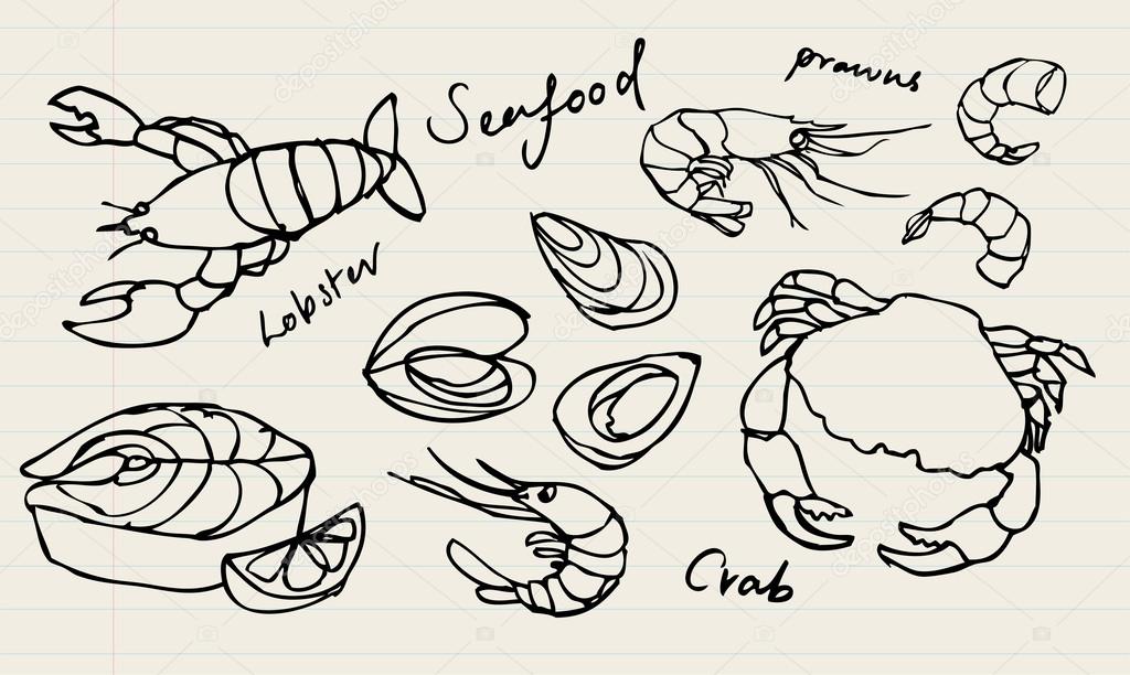 Seafood drawing set — Stock Vector © OMW #49204833