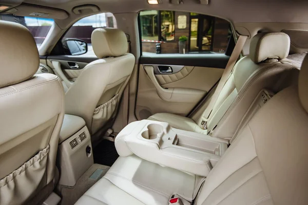 Luxury Car Interior Made White Leather Leather Folding Armrest Armrest 免版税图库照片