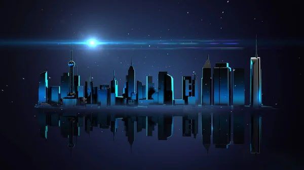 Анотація Будівлі Міського Пейзажного Панорамного Фону Футуристичне Місто Неонове Світло — стокове фото