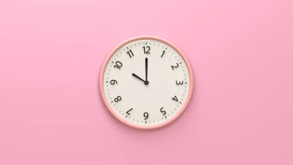 Close Roze Wandklok Ingesteld Pastel Roze Achtergrond Witte Wandklok Hangt — Stockfoto