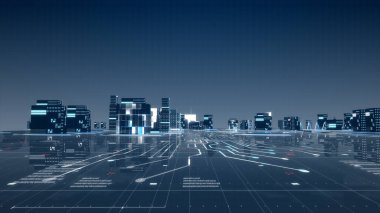 Metaverse 'in panorama görüntüsü, gelecekçi şehir neon ışığı, enerji enerjisi ve ışık arka planı. Dijital teknoloji kavramsal arka plan. Şehir Manzarası Geleceğin 3B canlandırmasıName.