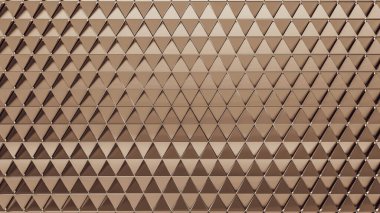 Altın Metal Duvar dokusu arka planı. Metal ve camdan yapılmış tekrarlayan üçgen şekiller. Metal duvar dokusu arkaplanı. 
