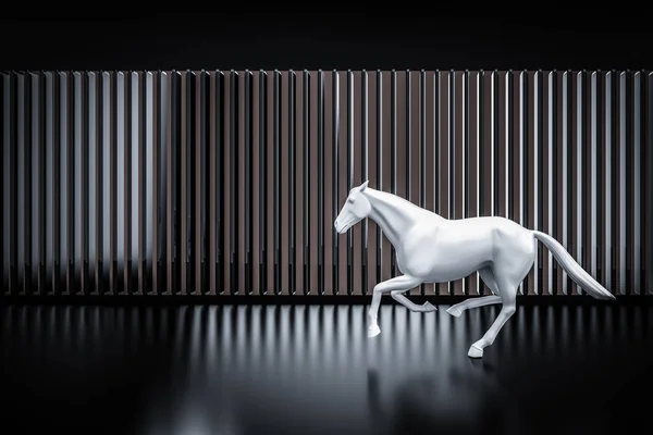 Cavalo Branco Correndo Padrão Coluna Preta Branco Brilhante Cavalo Forte — Fotografia de Stock