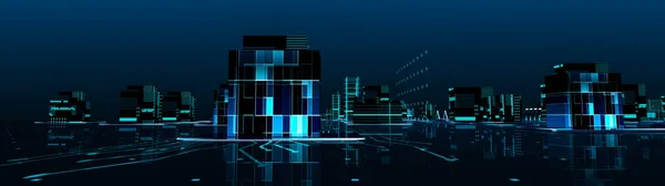 Panorama Uitzicht Digit Tron City Building Abstract Technology Transformation Cityscape — Stockfoto