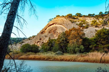 Caminito del Rey yürüyüş yolu, Kralların patikası, El Chorro Gorge 'un güzel manzarası, Ardales, Malaga, İspanya.