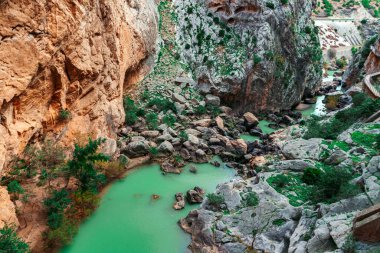 Caminito del Rey yürüyüş yolu, Kralların patikası, El Chorro Gorge 'un güzel manzarası, Ardales, Malaga, İspanya.