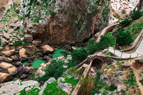 Caminito del Rey walking trail , Kings little pathway, Beautiful views of El Chorro Gorge, Ardales, Malaga, Spain. — Stock Photo, Image