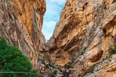 Caminito del Rey yürüyüş yolu, Kralların patikası, El Chorro Gorge 'un güzel manzarası, Ardales, Malaga, İspanya.