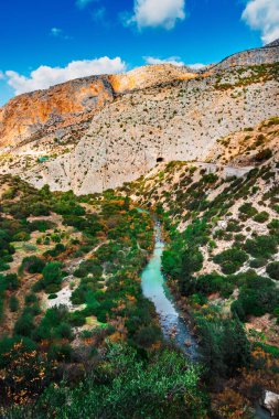 Caminito del Rey yürüyüş yolu, Kralların patikası, El Chorro Gorge 'un güzel manzarası, Ardales, Malaga, İspanya.