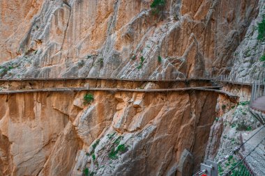 Caminito del Rey yürüyüş yolu, Kralların patikası, El Chorro Gorge 'un güzel manzarası, Ardales, Malaga, İspanya.