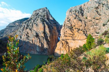 Caminito del Rey yürüyüş yolu, Kralların patikası, El Chorro Gorge 'un güzel manzarası, Ardales, Malaga, İspanya.