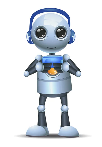 Illustration Little Robot Hold Smartphone Isolated White Background — Stock Photo, Image