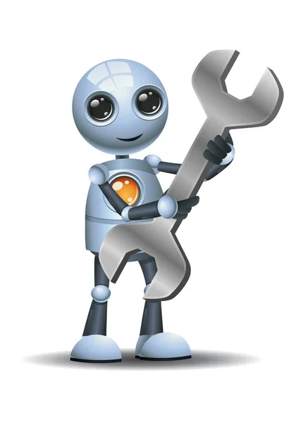 Illustration Little Robot Hold Wrench Isolated White Background — ストック写真