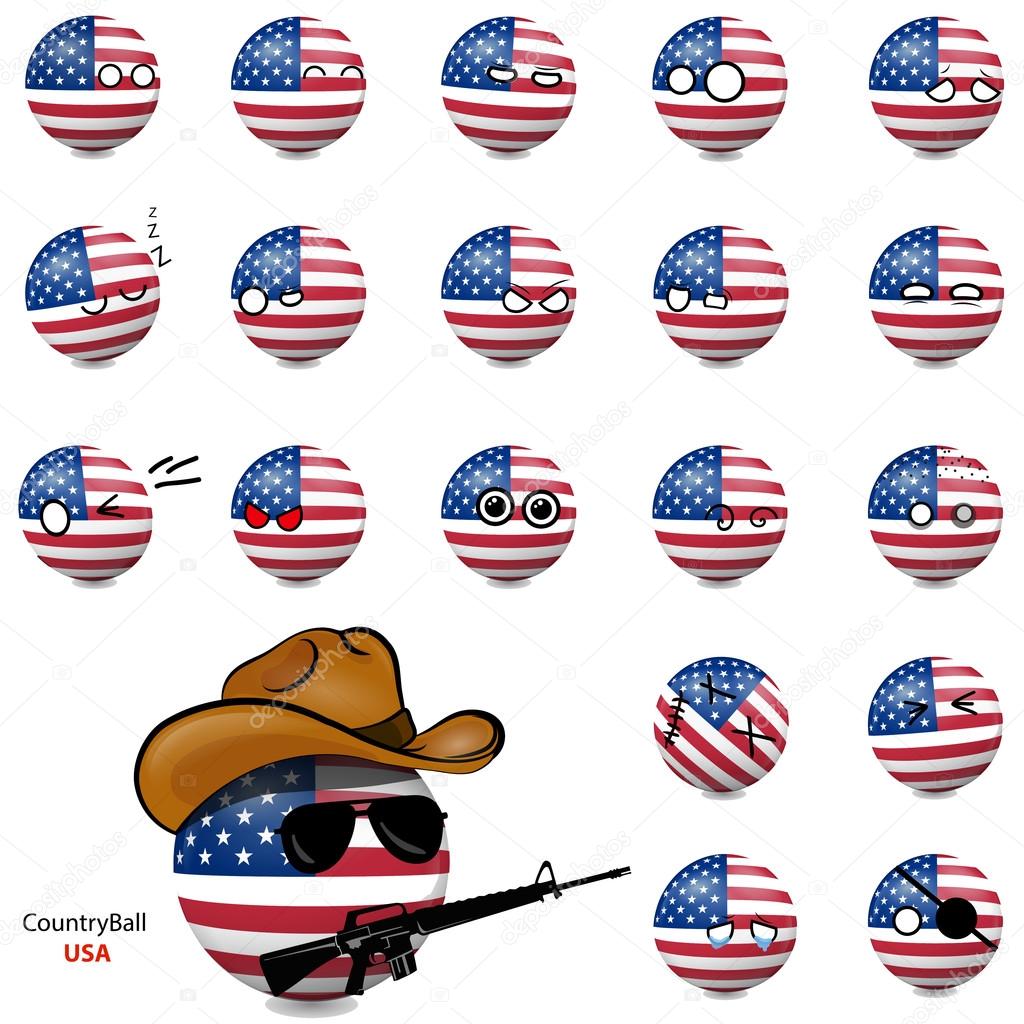 Country Ball - set of smileys USA