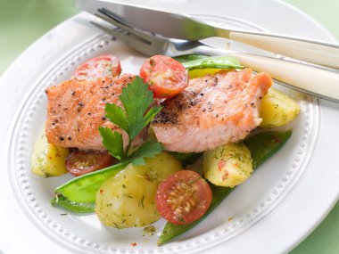 Sebzeli ızgara somon