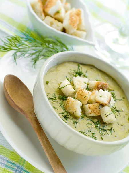 Zeleninová polévka s krutony — Stock fotografie