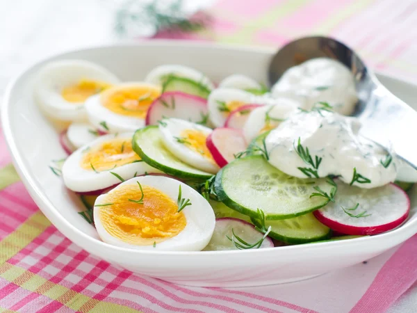 Insalata con cetriolo, ravanello e uovo — Foto Stock