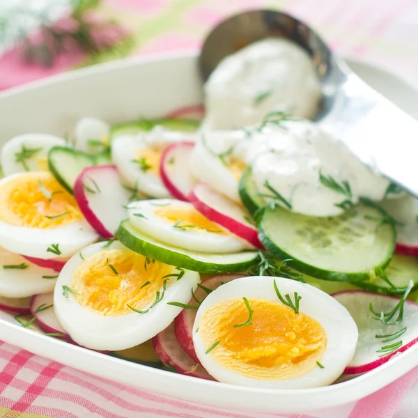 Салат с огурцом, редиской и яйцом — стоковое фото