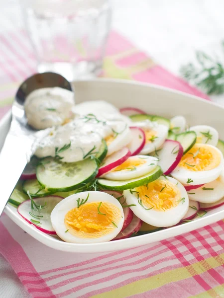 Insalata con cetriolo, ravanello e uovo — Foto Stock