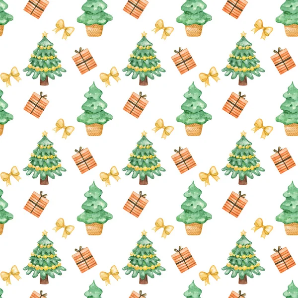 Christmas Tree Seamless Pattern New Year Repeat Background Pine Tree — Stock Photo, Image