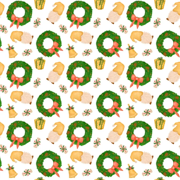 Cartoon Gnome Christmas Seamless Pattern New Year Holidays Repeat Background — Stock Photo, Image
