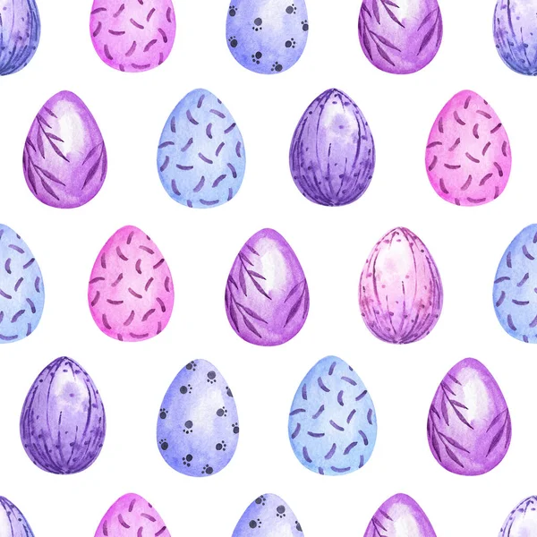 Akvarell påsk ägg sömlös mönster, färgad påsk ägg upprepa bakgrund — Stockfoto