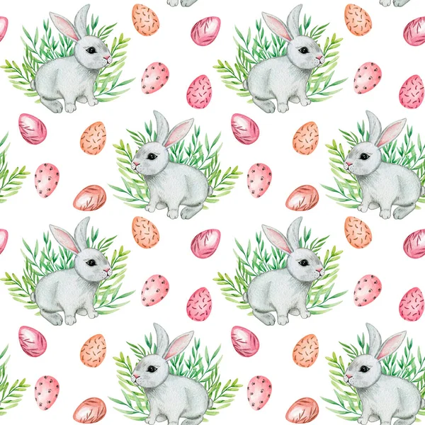 Diseño de patrón sin costura de Pascua con conejos y huevos, fondo de conejo lindo Imagen De Stock