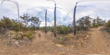 Avustralya 'nın Yeni Güney Galler bölgesindeki Mavi Dağlar' daki yangın izlerinin küresel panoramik fotoğrafı.