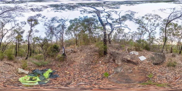 オーストラリアのニューサウスウェールズ州地方のブルーマウンテンの森に残されたゴミの球状のパノラマ写真 — ストック写真