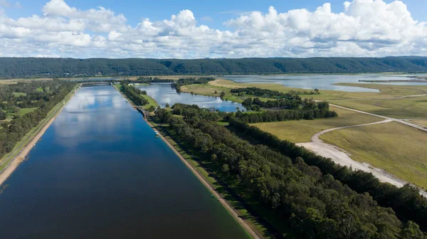 Drone aerial photograph of the rowing course at the Sydney International Regatta Centre in Penrith, New South Wales, Australia