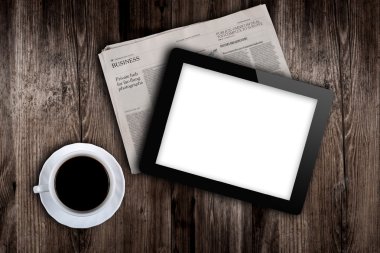 daha önce iş gazete, kahve ve tablet