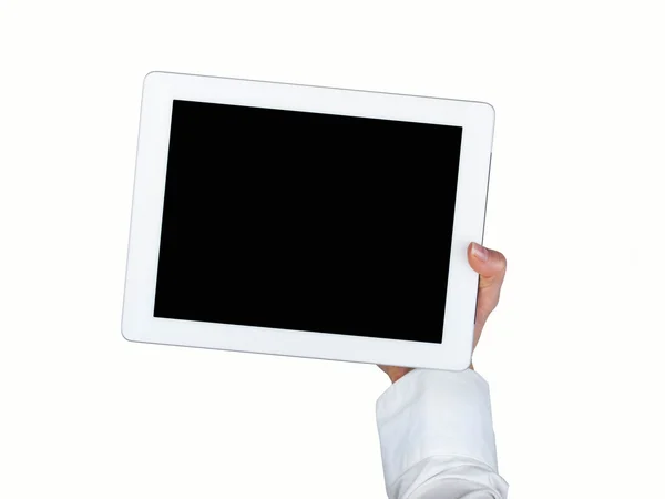 Weibliche Hand mit weißer Tablette — Stockfoto