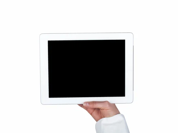 Beyaz bir tablet tutan el — Stok fotoğraf