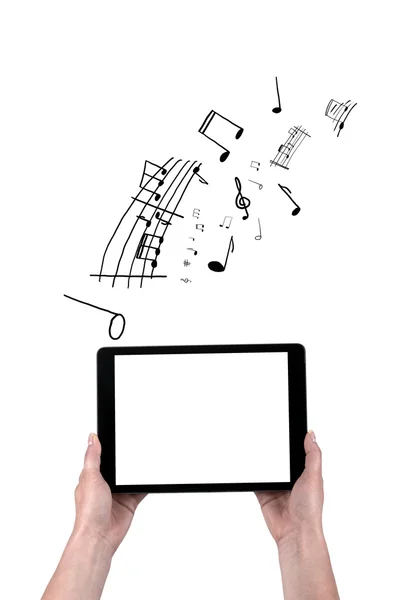 siyah tablet ve çizilmiş notlar ellerini tutun