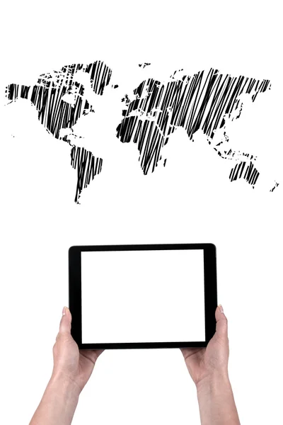 eller tablet tutun ve dünya çizdi