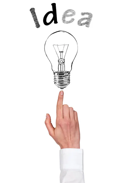 概念のアイデア - 電球を指している指 — ストック写真