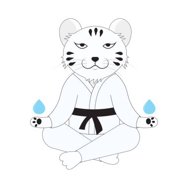 Beyaz kaplan nilüfer pozisyonunda. Yeni yıl kartı.