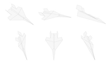 Kağıt düzlem vektörü ayarlandı. Askeri origami düzlemi.